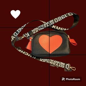 Black RED HEART Shoulder Bag Crossbody Dbl Zip PRINTED Long Strap FREE SHIP - 2